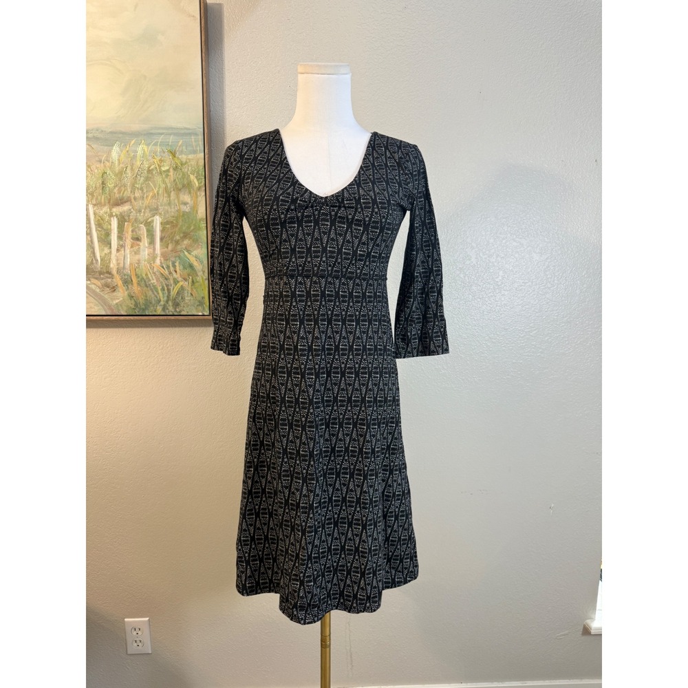 Toad&Co Black White Geometric Midi Dress XS Organic Cotton